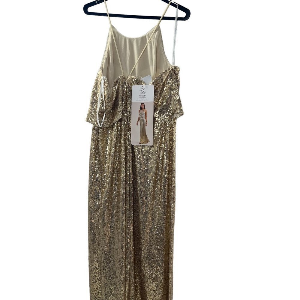 NWT Jasmine Gold Sequin Formal Spaghetti Strap 14 Gown - Picture 8 of 9